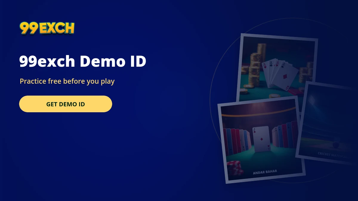 99exch demo ID practice account banner with sic bo and casino tiles