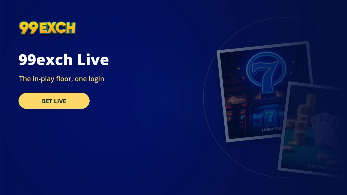 99exch live in-play screen banner with cricket fixtures and casino tiles