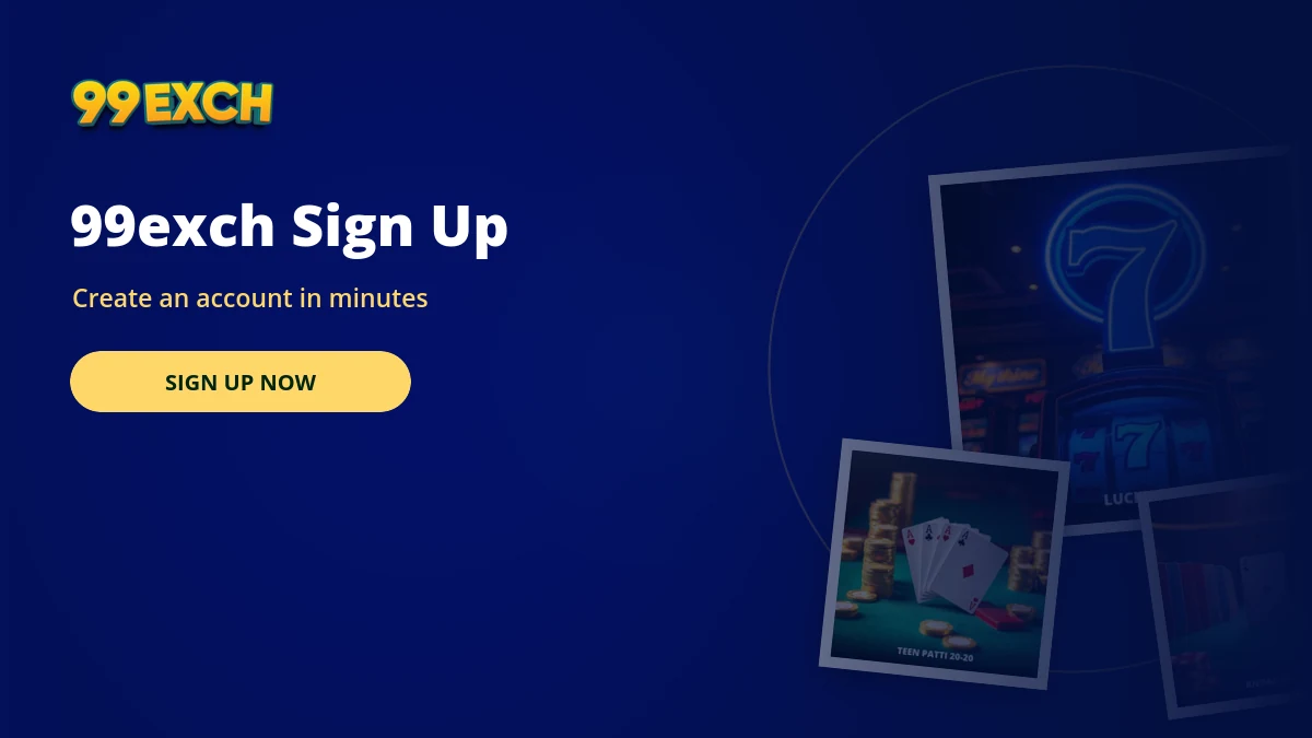 99 exchange sign up screen with cricket odds and Teen Patti tiles